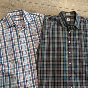Peter Millar Button Down Shirt Mens XL Blue Black Plaid Casual Lot of 2 Preppy‎